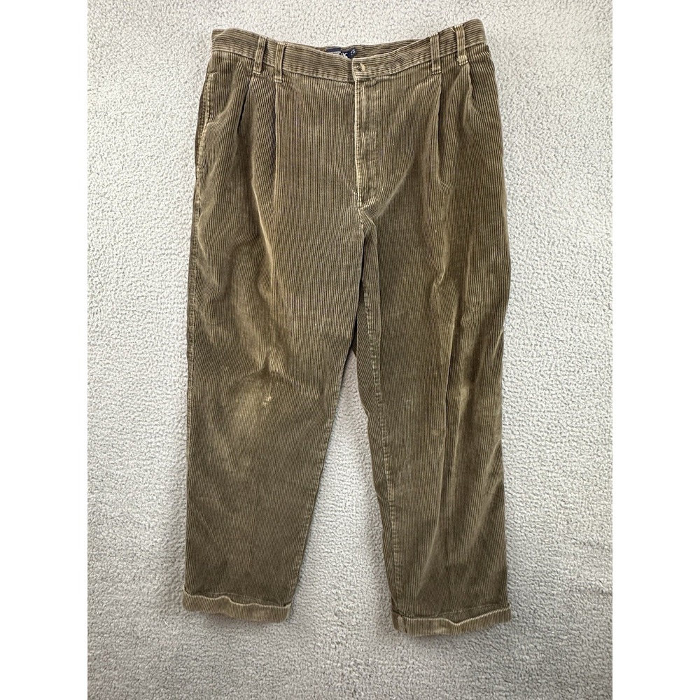 VTG Chaps Ralph Lauren Corduroy Pants 38x30 (Fits 36x29) Brown  Cuffed Pleated